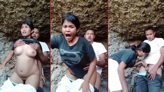 Sneaky Cam Records Busty Cheating Aunty Gobbling Young Lover's Prick Outdoors as Hubby Labors