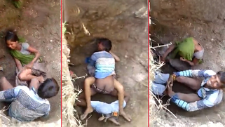 Desi MMS Leak, Indian Village Couple Wife & Lover Fucking Rough in Outdoor Ravine Scene
