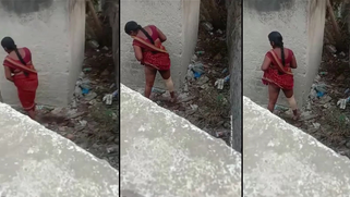 Desperate Desi aunty caught in broad daylight fingering her dripping pussy in creepy old ruins