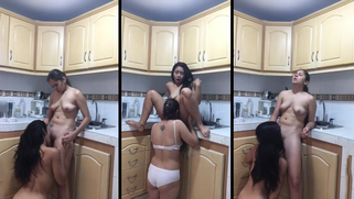Amateur Desi Lesbian Babes from IT Company Fuck on Kitchen Counter Rough