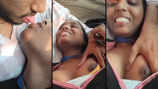 Innocent Mallu freshman slut moans while bf slobbers all over her big tits in car - Leaked MMS