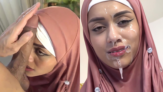 My Hijabi Muslim Babe Moaning in Amateur Fuck, Thick Cum Blast Coats Her Pretty Face