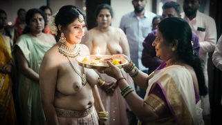 Desi bride pops out fat fuckin' jugs for horny guests, cuck groom boils watchin' her slutty show | XXX Video on AllSex.XXX