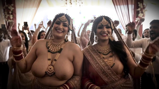 Desi bride pops out fat fuckin' jugs for horny guests, cuck groom boils watchin' her slutty show | XXX Video on AllSex.XXX