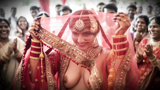 Desi bride pops out fat fuckin' jugs for horny guests, cuck groom boils watchin' her slutty show | XXX Video on AllSex.XXX