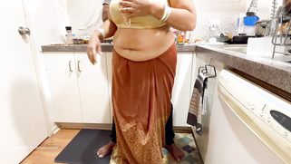 Indian Couple Romance in the Kitchen - Saree Sex - Saree lifted up, Ass Spanked Boobs Press