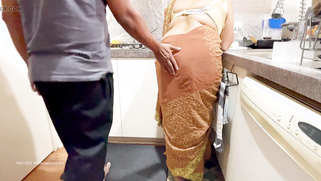 Indian Couple Romance in the Kitchen - Saree Sex - Saree lifted up, Ass Spanked Boobs Press | XXX Video on AllSex.XXX