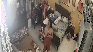 Sneaky CCTV Leak Catches Freaky Aunty Naked as Hell, Shaking Her Titties at Home