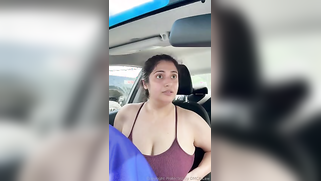 Leaked Private Clip Of Rich Desi Lawyer Bitch Flashing Juicy Tits And Fat Ass In A Car In A Busy Parking Lot