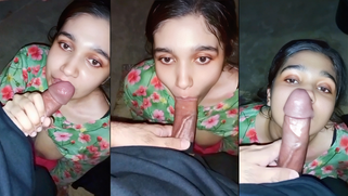 Sweet Desi GF drops to her knees in awe of his cock, bigger than her whole face; Leak MMS