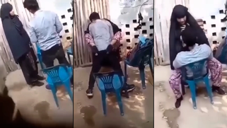 Leaked Desi MMS; Hijabi babe rides her lover's cock on chair then gets fucked on table