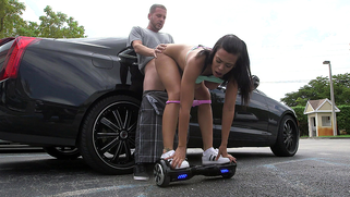 Gorgeous whore Luna Star has outdoor sex balancing on hoverboard