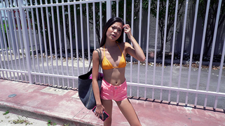 Porn man promises naive Asian girl Vina Sky a XXX fortune if she gets in the car